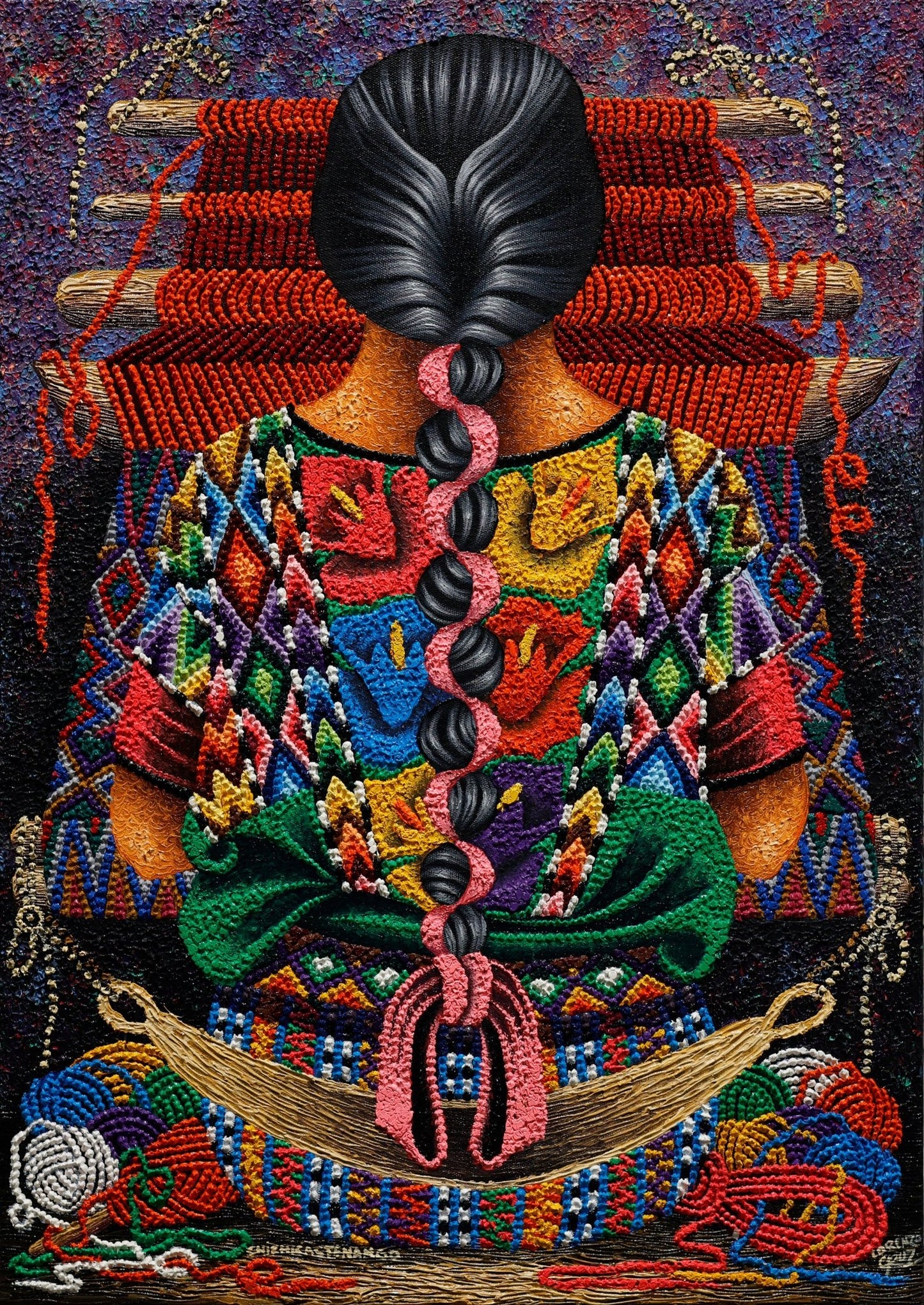 Original Painting "Chichicastenango Weaver" by Lorenzo Cruz 24.8” x 16.9” - ThePopUp Art Gallery