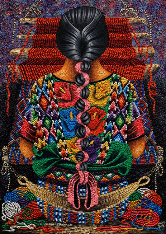 Original Painting "Chichicastenango Weaver" by Lorenzo Cruz 24.8” x 16.9” - ThePopUp Art Gallery