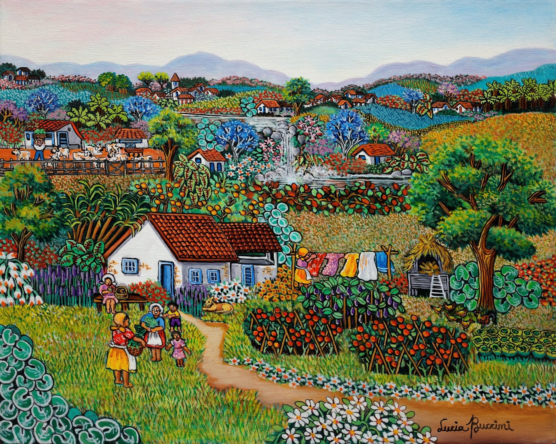 Original Painting "Country House" by Lucia Boccini, Brazil, 15 3/4" x 19 3/4" - ThePopUp Art Gallery