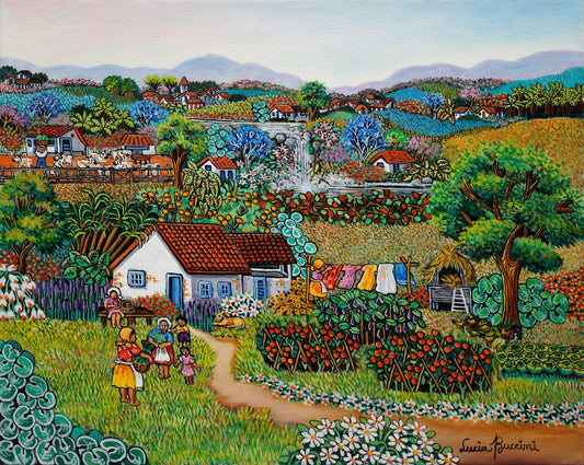 Original Painting "Country House" by Lucia Boccini, Brazil, 15 3/4" x 19 3/4" - ThePopUp Art Gallery