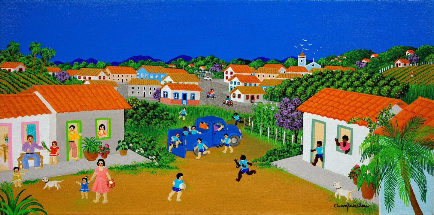 Original Painting "Gathering the Tea" by Ana Maria Dias 11 13/16" x 23 5/8" - ThePopUp Art Gallery