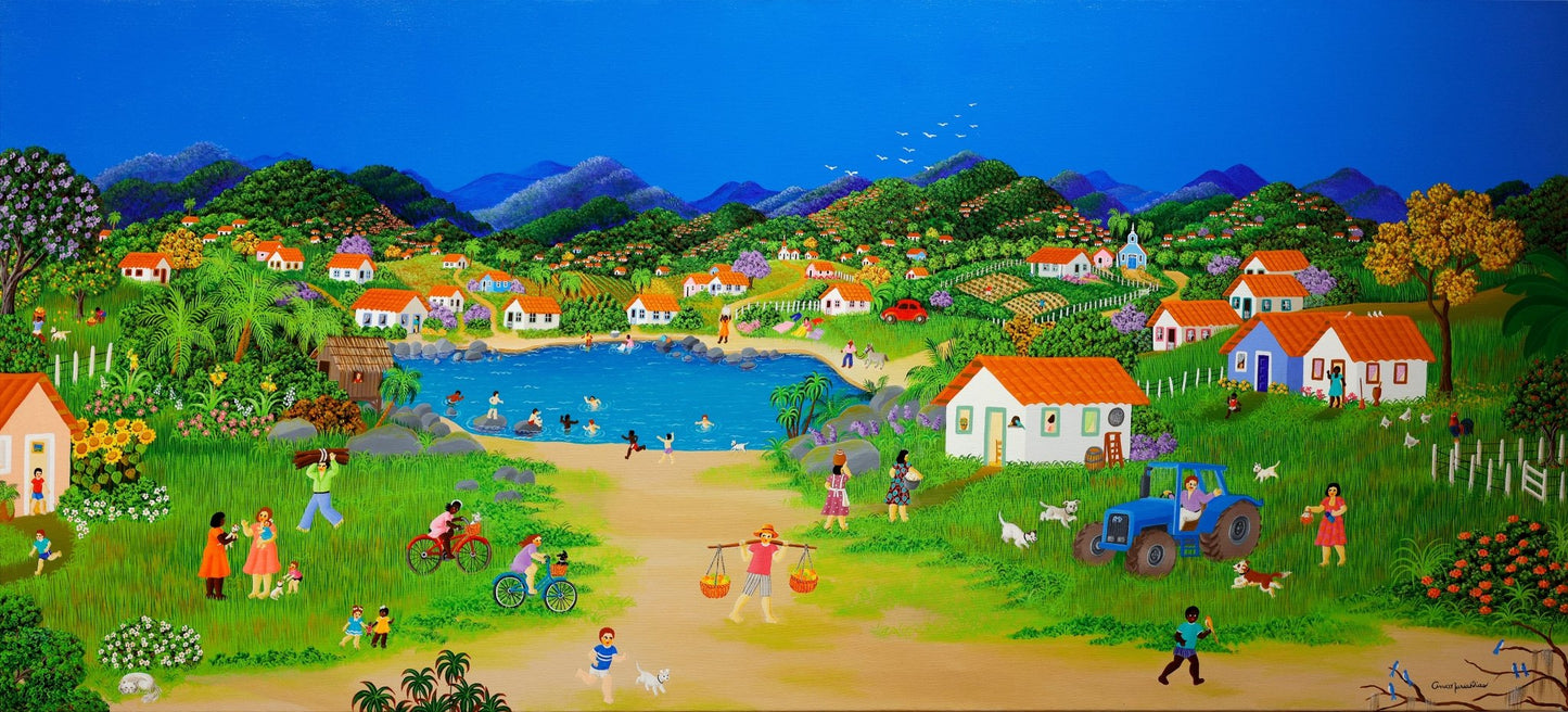 Original Painting "My Childhood" by Ana Maria Dias 29.1” x 64.6” - ThePopUp Art Gallery