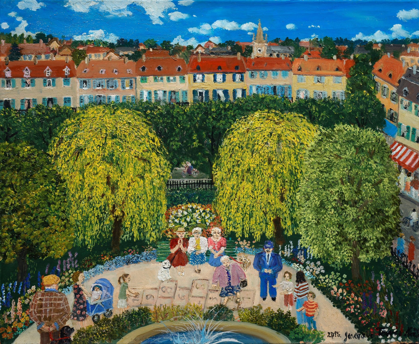 Original Painting "Old Friends Playing Hopscotch" by Geneviève Terver - Noël 14"x18" - ThePopUp Art Gallery