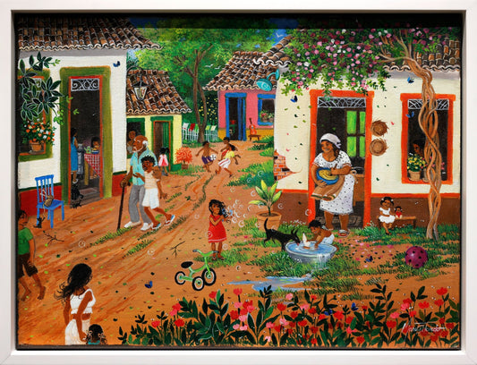 Original Painting "Our Happy Village" by Mara Toledo 11.13"x15.13" - ThePopUp Art Gallery