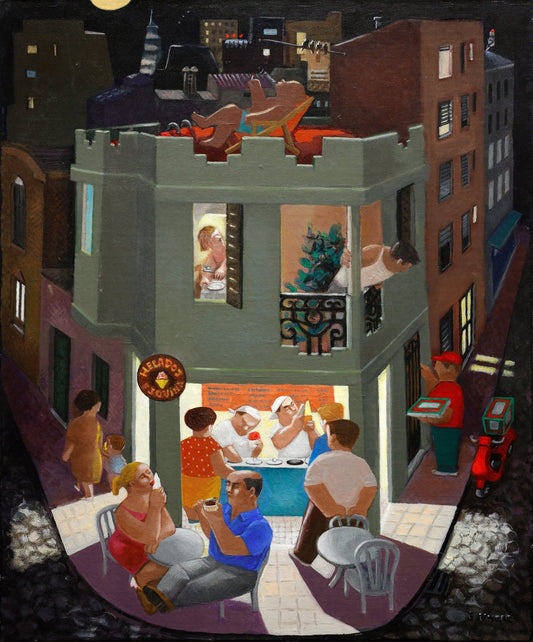 Original Painting "Pizza Delivery" by Eduardo Ungar 23.6” x 19.7” - ThePopUp Art Gallery