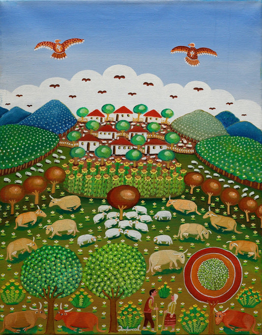 Original Painting "Romance Among The Flock" Dobrosav Milojević 19 3/4"x15 3/8" - ThePopUp Art Gallery