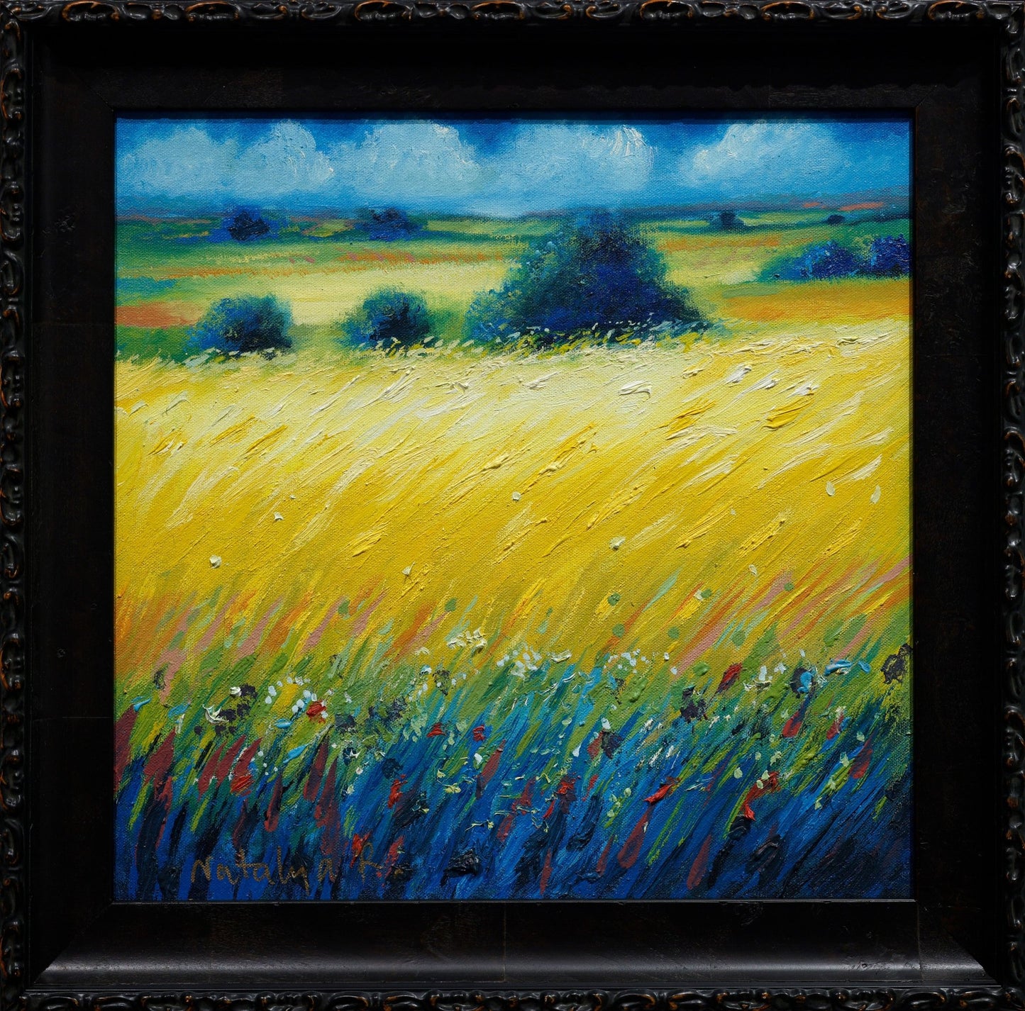 Original Painting "Summer Golds" by Natalya Romanovsky 16" x 16" - ThePopUp Art Gallery