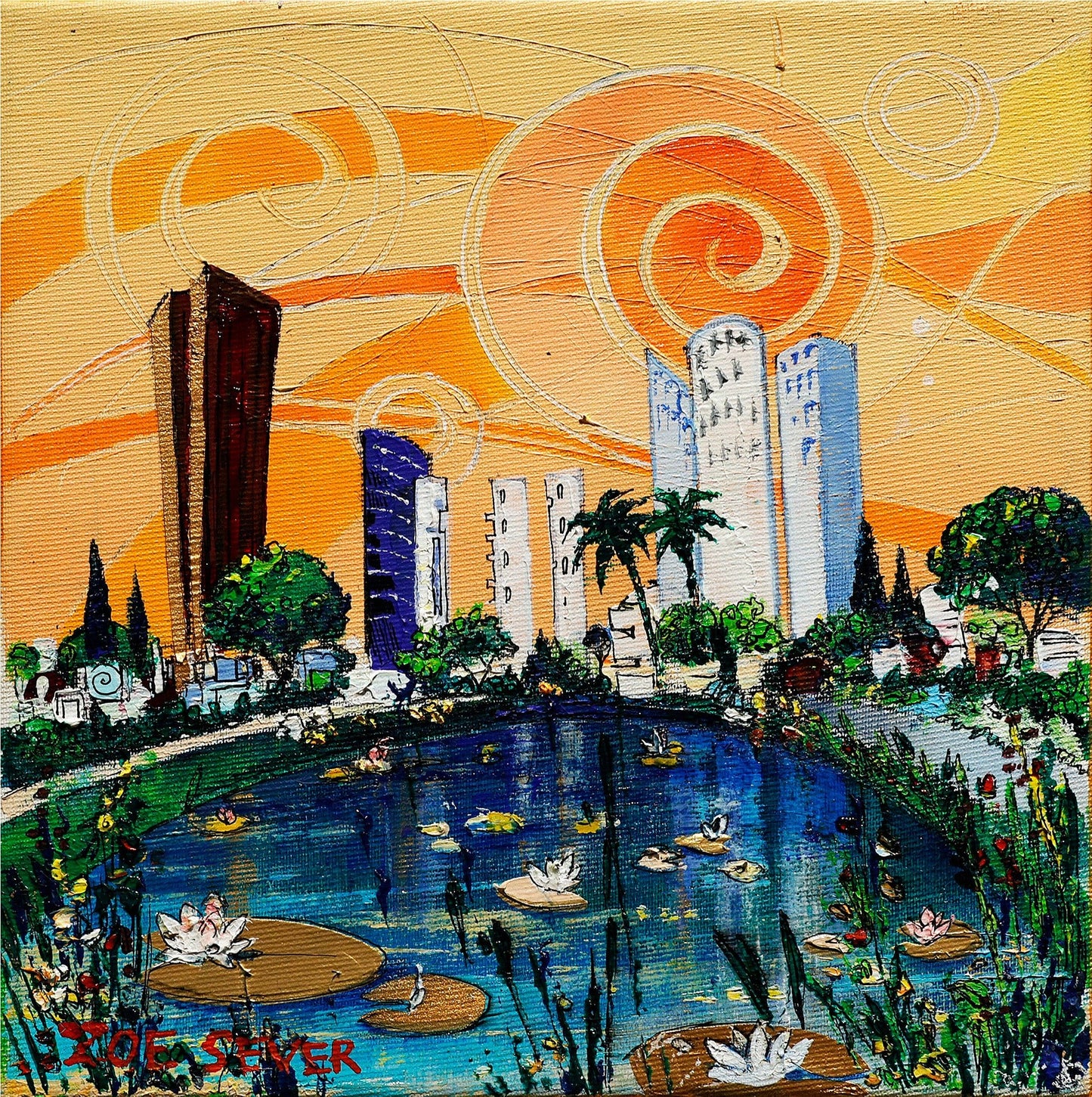 Original Painting "Flowers of Sarona" by Zoe Sever 9.8” x 9.8” - ThePopUp Art Gallery