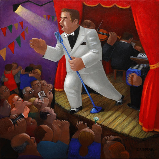 Original Painting "The Singer" by Eduardo Ungar 16.1"x16.1" - ThePopUp Art Gallery