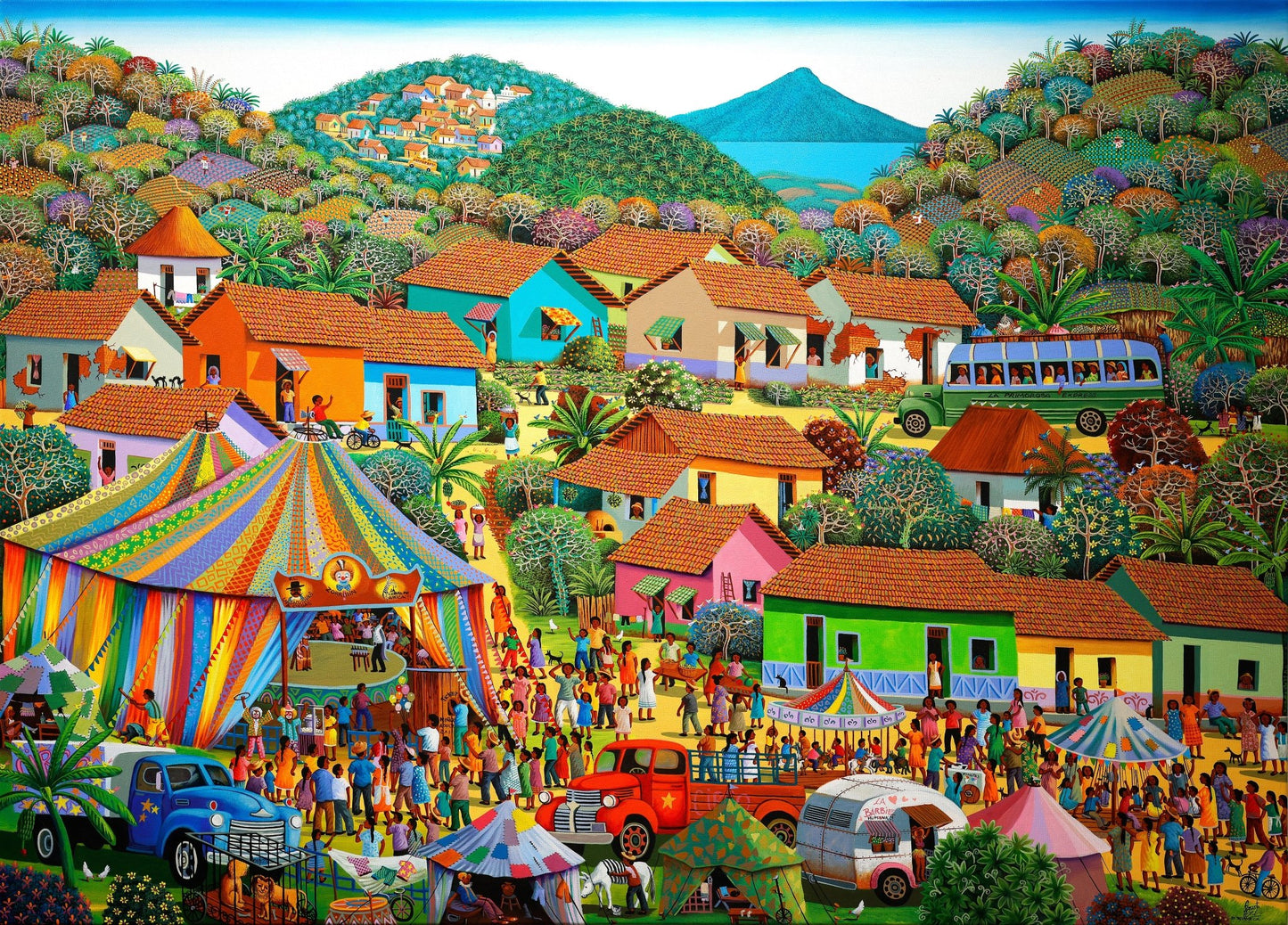 Original Painting "Village Circus" by Fausto Pérez 39 3/8 x 55 1/8 - ThePopUp Art Gallery