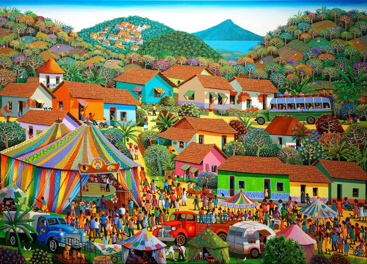 Original Painting "Village Circus" by Fausto Pérez 39 3/8 x 55 1/8 - ThePopUp Art Gallery