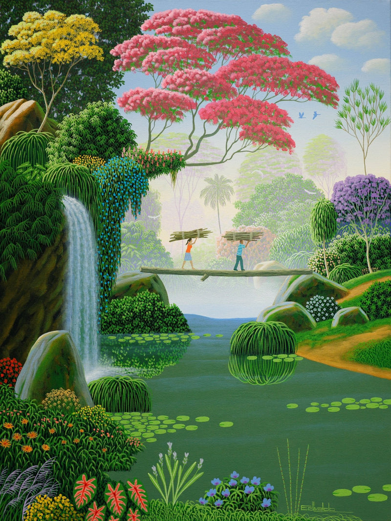 Original Painting "Couple with Firewood" by Edivaldo Barbosa de Souza 31 1/2" x 21 5/16" - ThePopUp Art Gallery