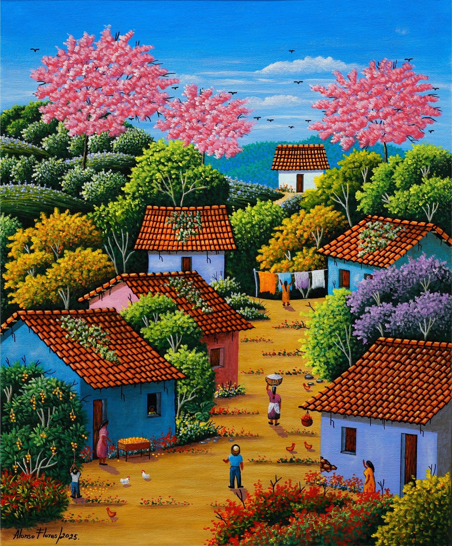 Original Painting "Oranges For Sale" by Alonso Flores, El Salvador, 19.7"x15.7" - ThePopUp Art Gallery