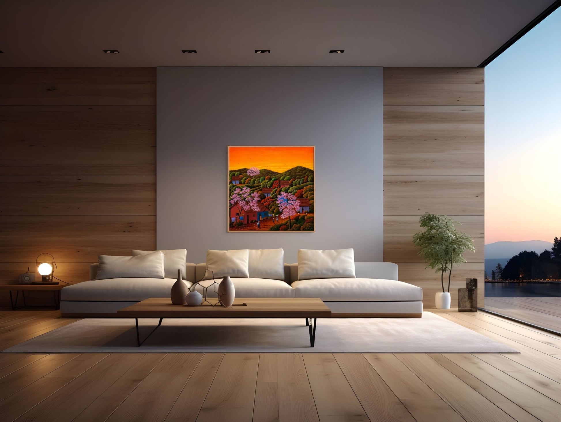 Original Painting "Sunset" by Alonso Flores 33.5"x33.5" - ThePopUp Art Gallery