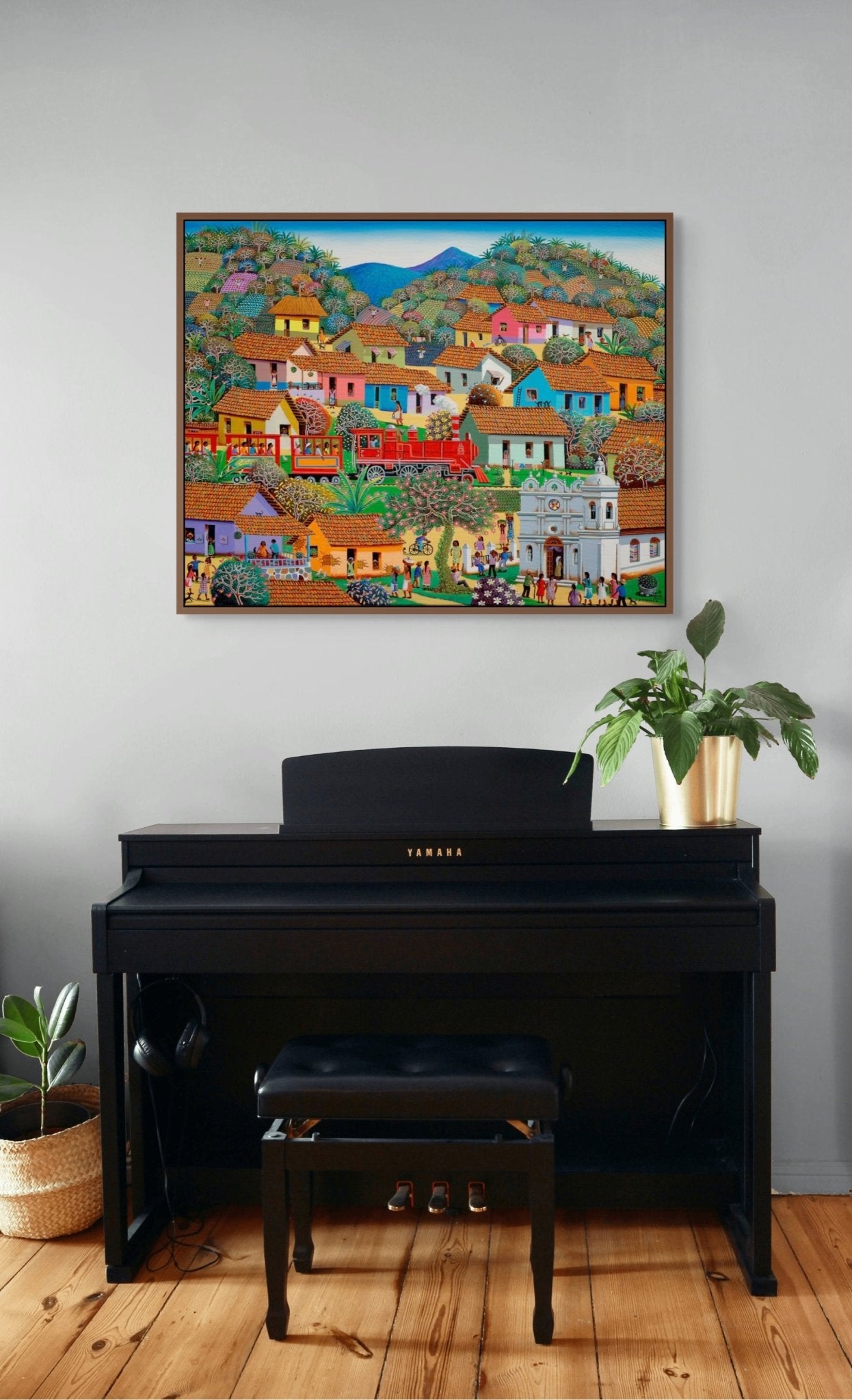 Original Painting "The Train Driving At The Town" by Fausto Perez 29.5" x 37.4" - ThePopUp Art Gallery