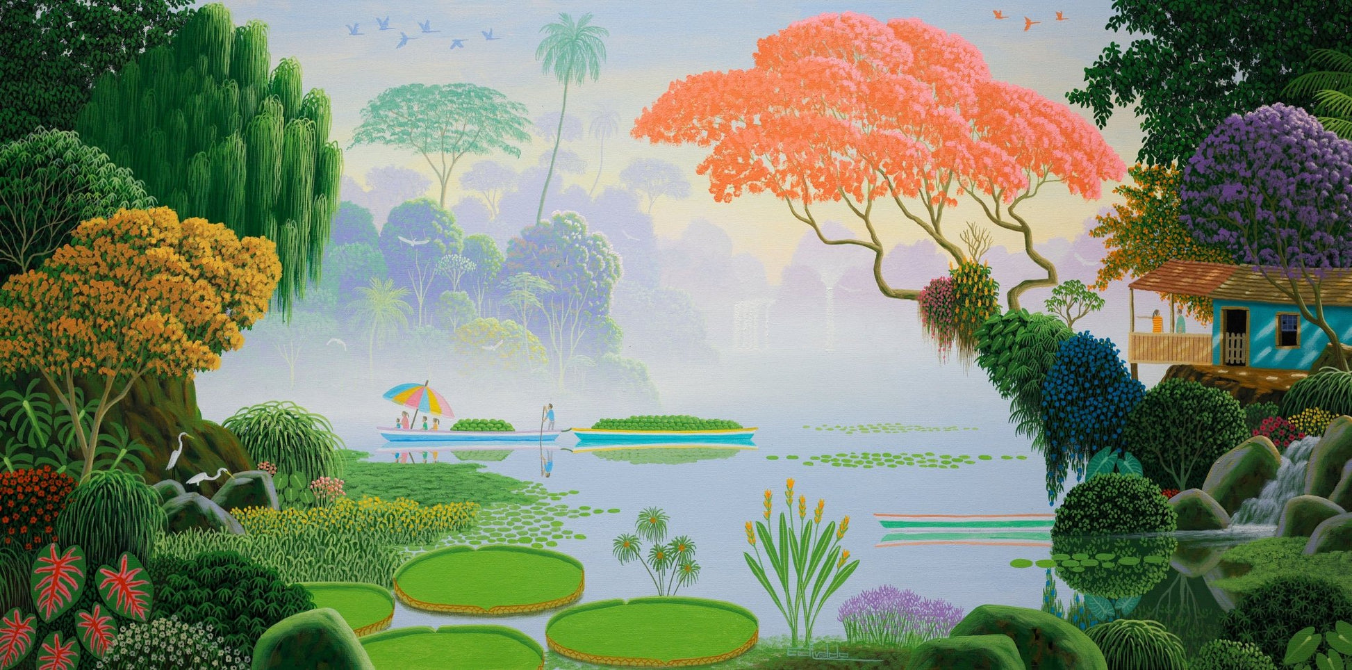 Original painting "Transporting Green Coconuts" by Edivaldo Barbosa de Souza 23.6” x 47.2” - ThePopUp Art Gallery