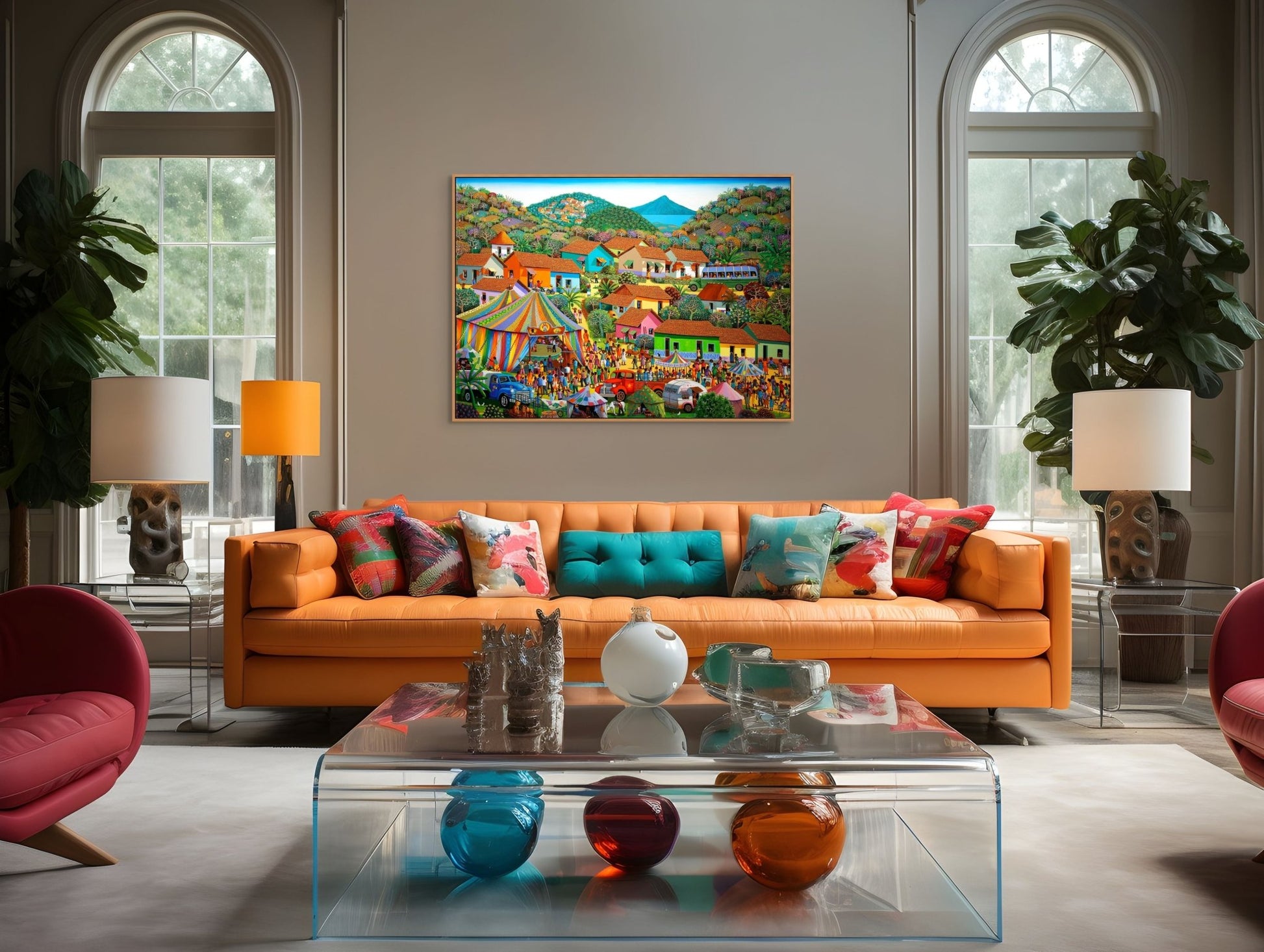 Original Painting "Village Circus" by Fausto Pérez 39 3/8 x 55 1/8 - ThePopUp Art Gallery