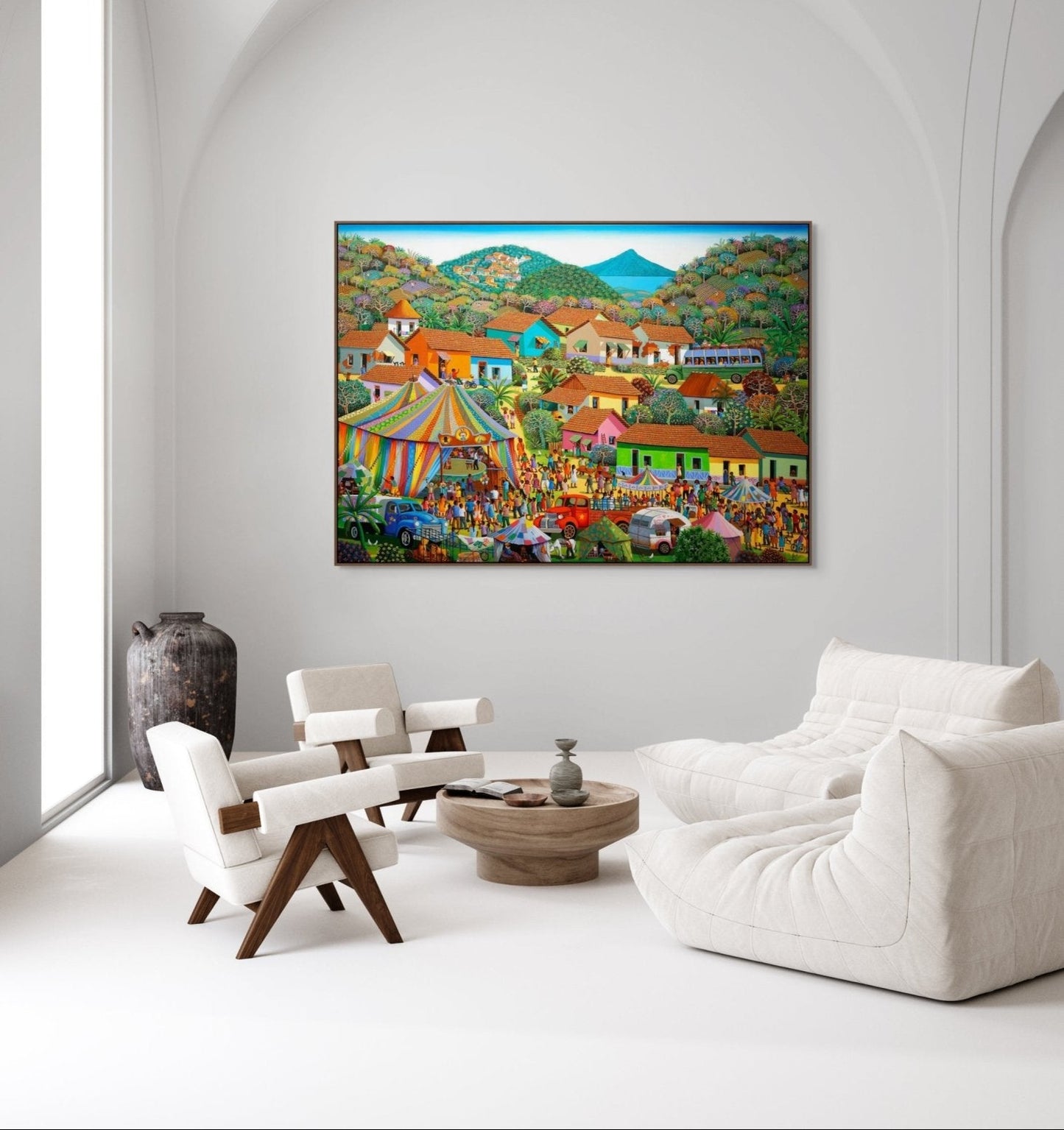 Original Painting "Village Circus" by Fausto Pérez 39 3/8 x 55 1/8 - ThePopUp Art Gallery