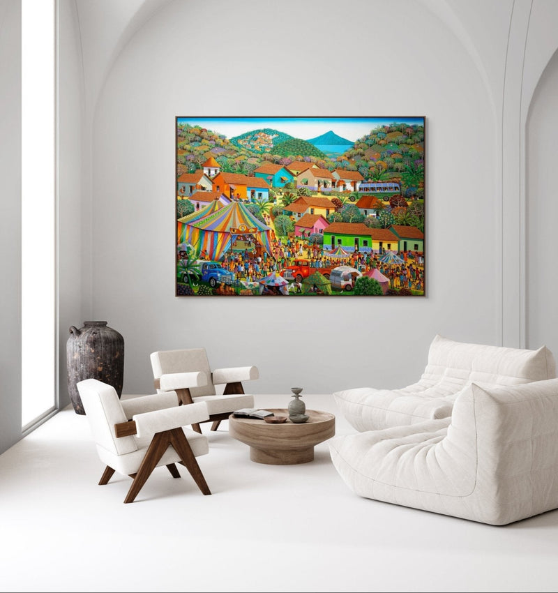 Original Painting "Village Circus" by Fausto Pérez 39 3/8 x 55 1/8 - ThePopUp Art Gallery