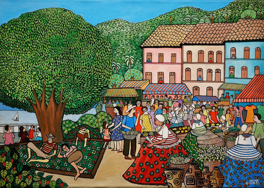Original Painting "Bahian Fair" by Wilma Ramos 19.7" x 27.6" - ThePopUp Art Gallery