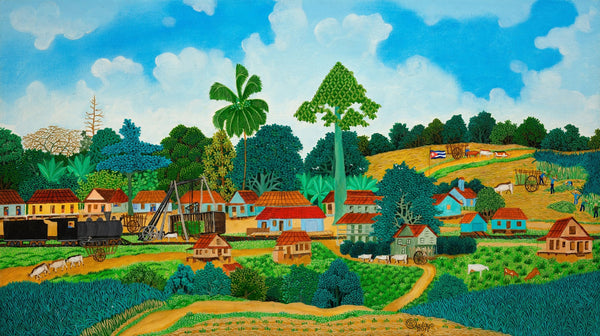 Original Painting "Bayate Sugar cane Harvest" by Luis Joaquin Rodriguez Arias 13.8"x24.2" - ThePopUp Art Gallery