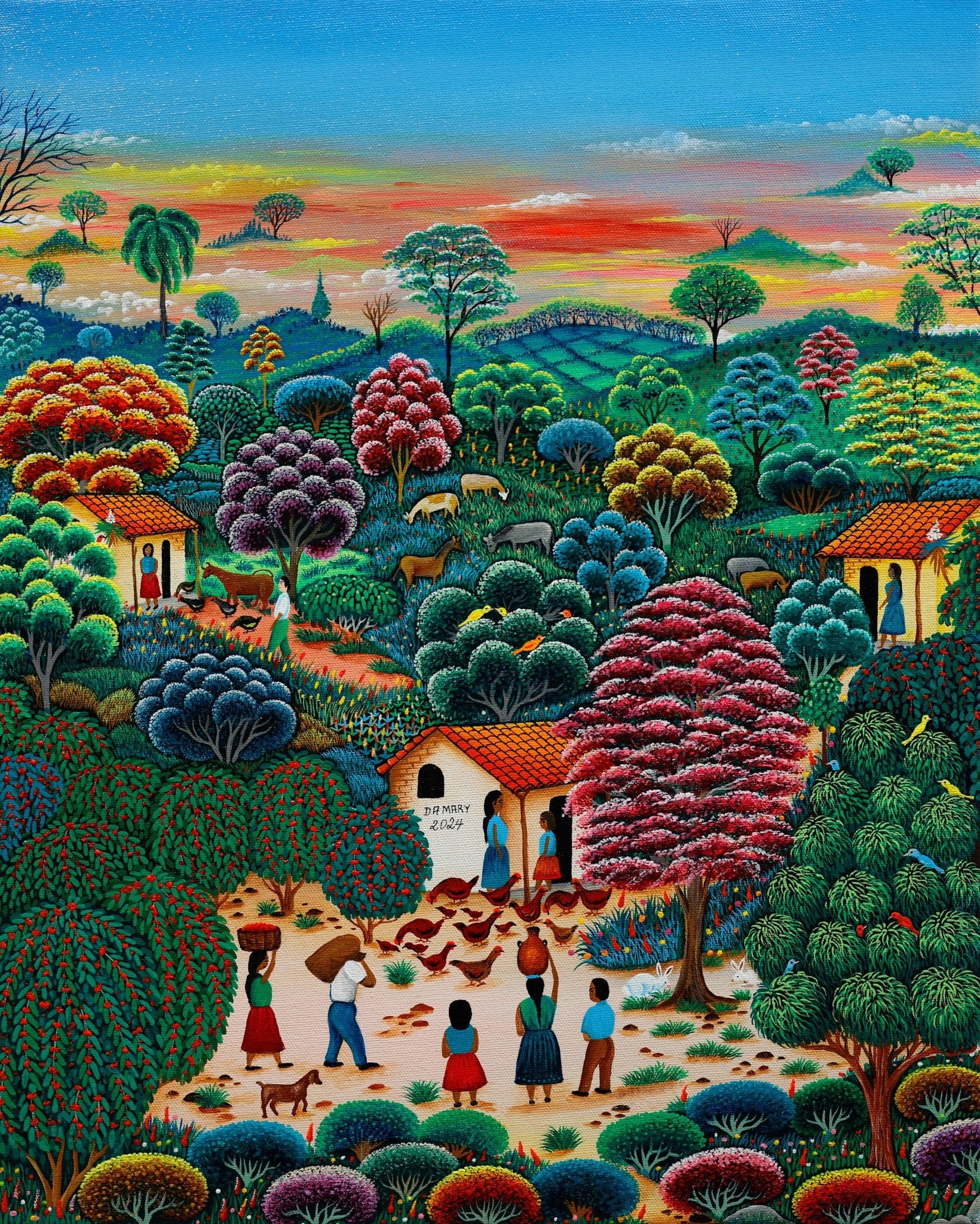 Original Painting "Gathering water" by Damary Maria Zoila Pineda 19.7" x 15.75" - ThePopUp Art Gallery