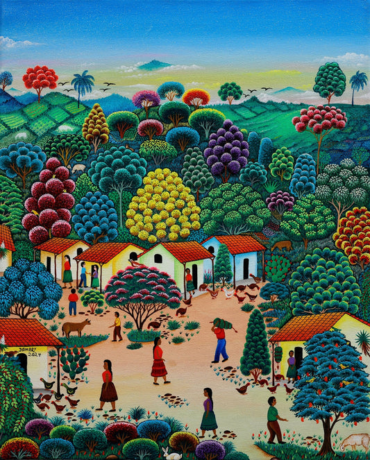 Original Painting "Delivering bananas" by Damary Maria Zoila Pineda 19.7" x 15.75" - ThePopUp Art Gallery