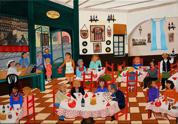 Original Painting "Don Chico's Canteen" by Lidia Papic 18.8" x 19.7" - ThePopUp Art Gallery