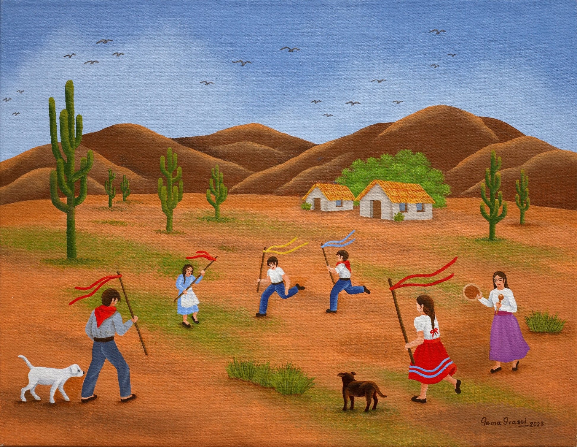 Original Painting "Jujuy Carnival" by Game Grassi 13.8" x 17.7" - ThePopUp Art Gallery