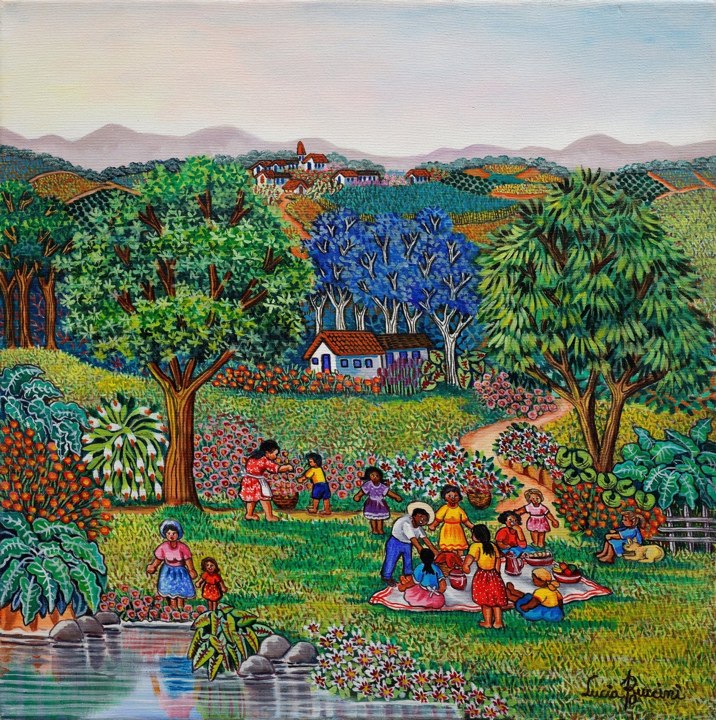 Original Painting "Happiness" by Lucia Boccini 19.7" x 19.7" - ThePopUp Art Gallery