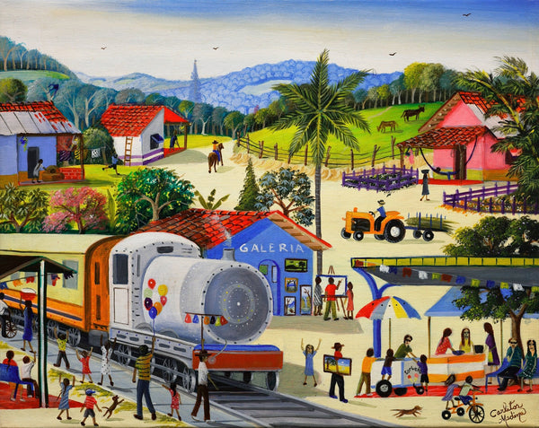 Original Painting "Here Comes The Train" by Carlos Medina 15.7" x 19.7" - ThePopUp Art Gallery
