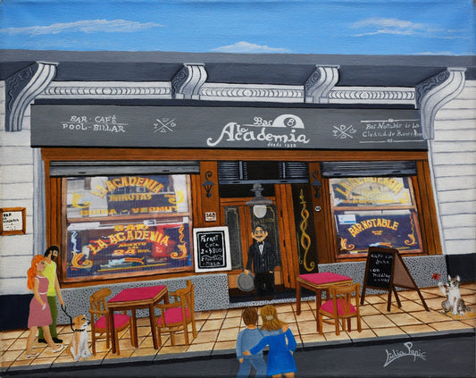 Original Painting "La Academia Bar" by Lidia Papic 15.8" x 19.7" - ThePopUp Art Gallery