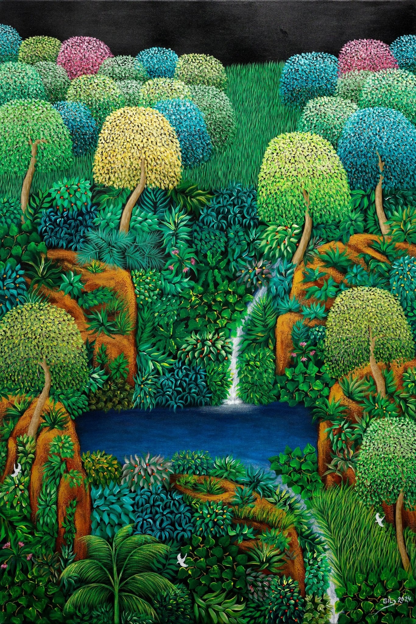 Original Painting "My Lagoon 1" by Gilberto Cardoza 47.6" x 31.9" - ThePopUp Art Gallery