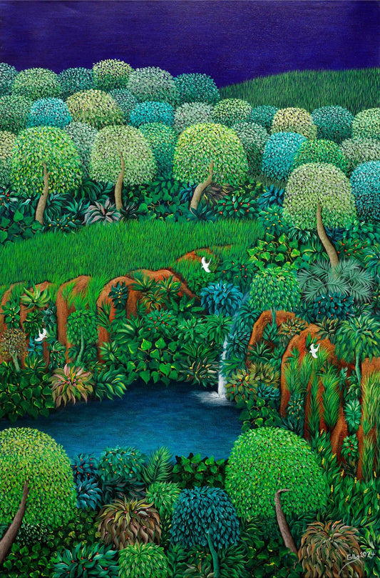 Original Painting "My Lagoon 2" by Gilberto Cardoza 47.6" x 31.9" - ThePopUp Art Gallery