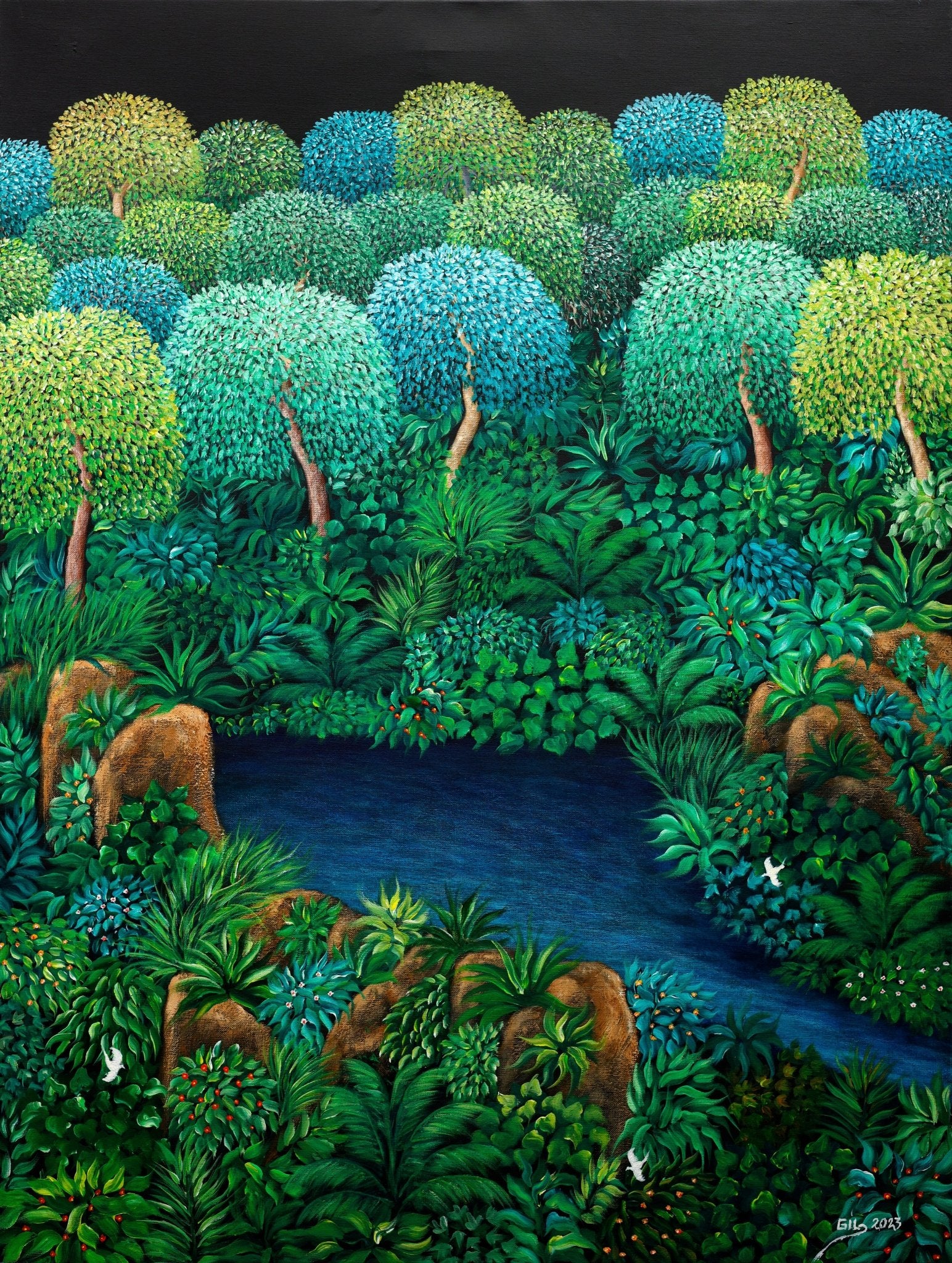 Original Painting"Paradise in Chalatenango" Gilberto Cardoza 29.9" x 39.7" - ThePopUp Art Gallery