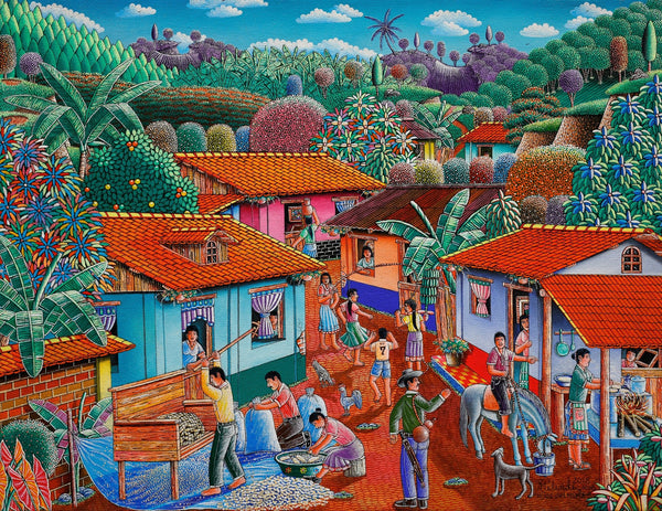 Original Painting "Processing the Corn Harvest" by Rigoberto Melendez - ThePopUp Art Gallery