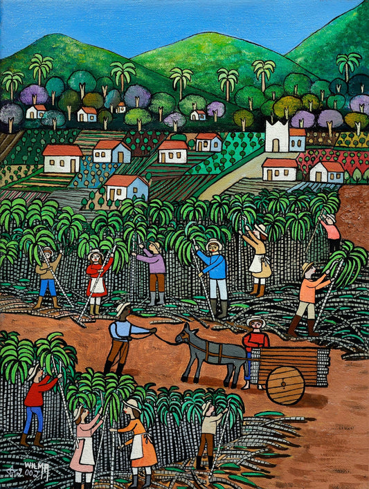 Original painting "Sugar Cane Harvest" Wilma Ramos 15.7" x 11.8" - ThePopUp Art Gallery