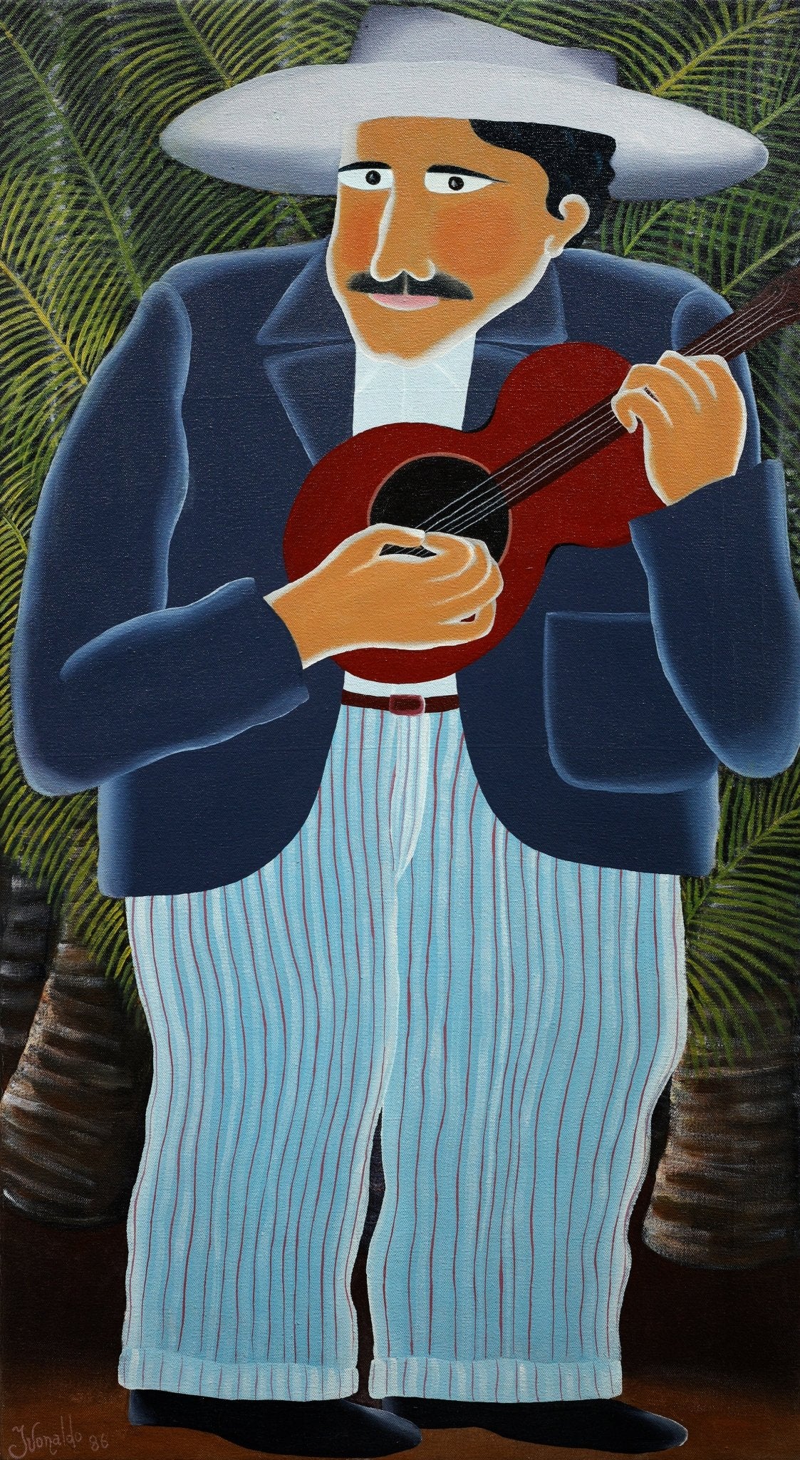 Original Painting "The Banjo Player" by Ivonaldo Veloso De Melo 36.2" x 19.7" - ThePopUp Art Gallery