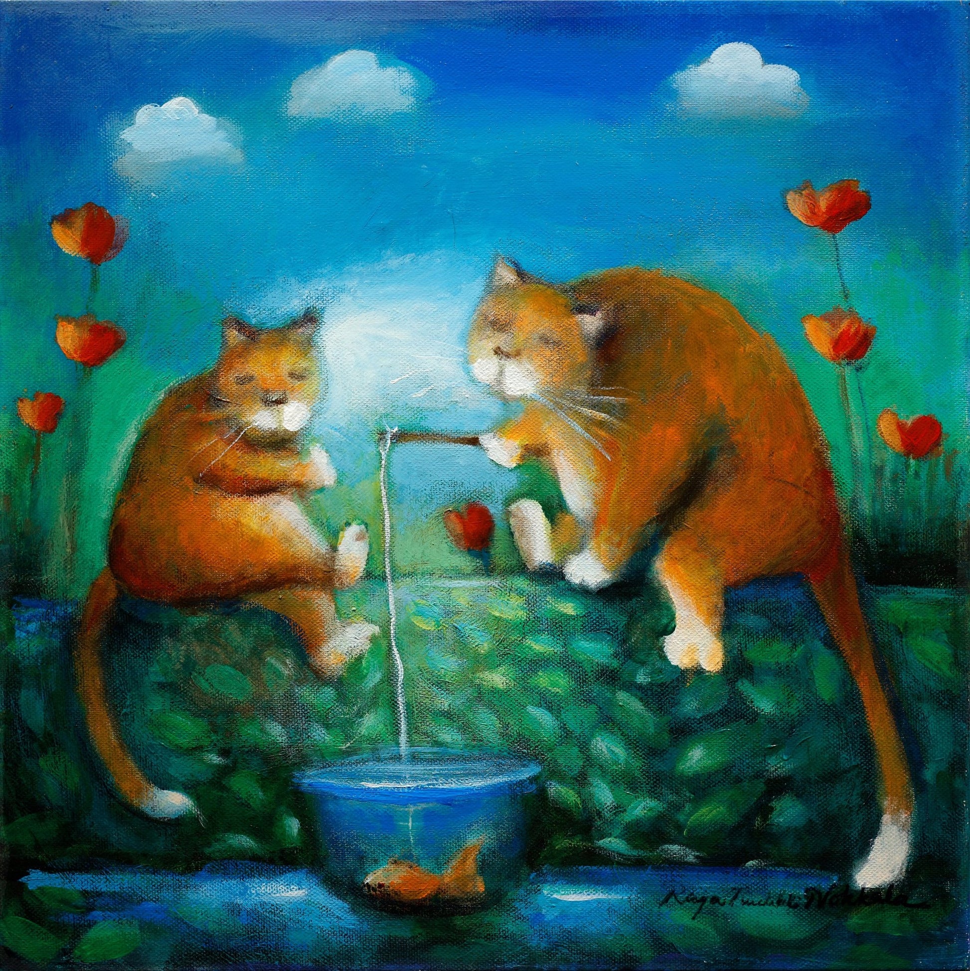 Original Painting "The Goldfish" by Raija Nokkola 15.75" x 15.75" - ThePopUp Art Gallery