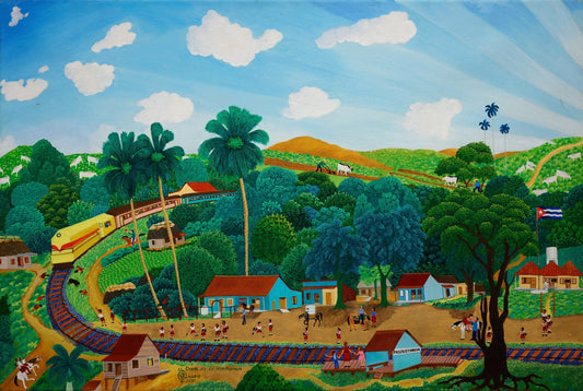 Original Painting "The Morning train" by Luis Joaquin Rodriguez Arias 21.26" x 31.50" - ThePopUp Art Gallery