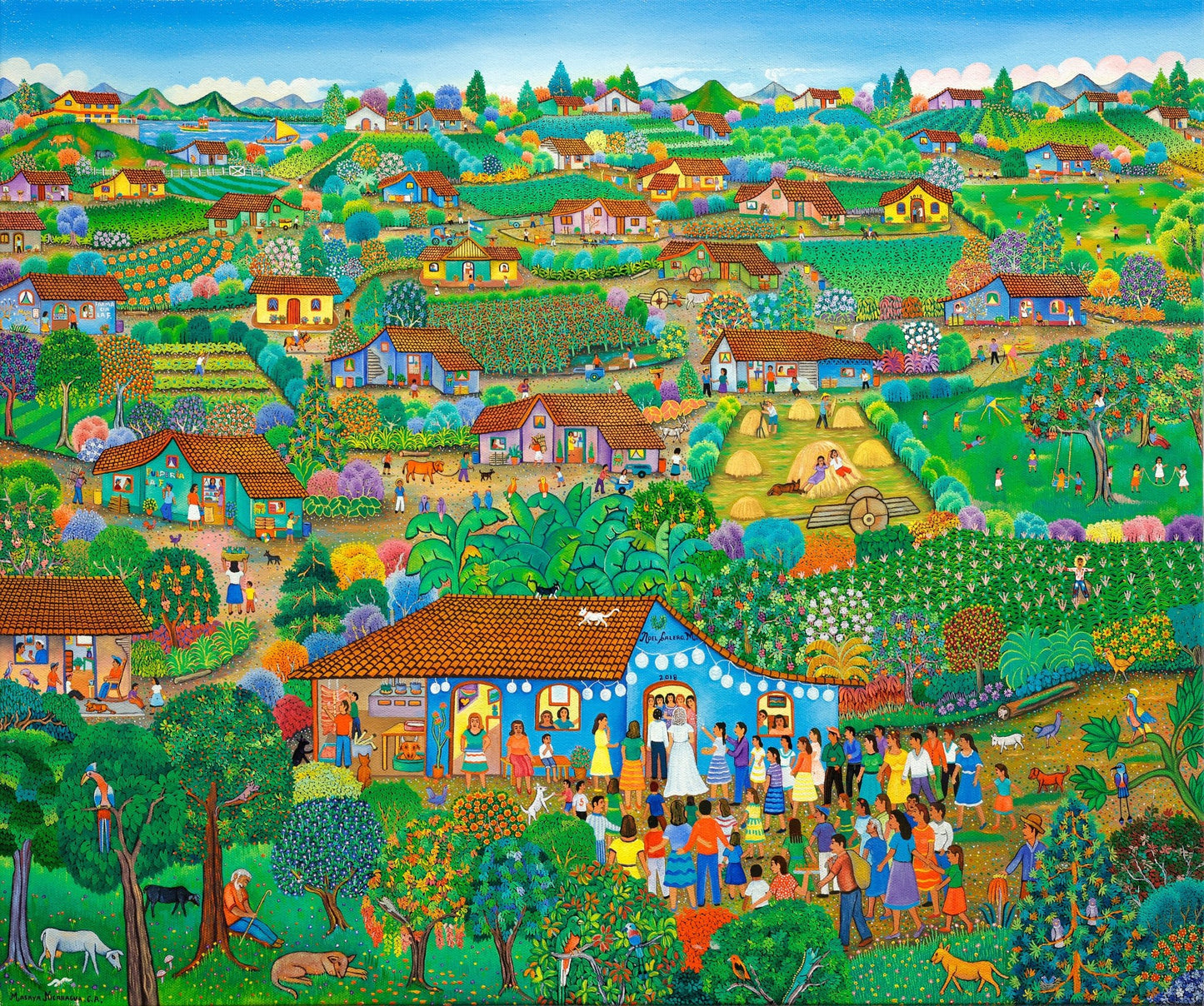 Original Painting "Village Wedding" by Noel Calero 19.7" x 23.6" - ThePopUp Art Gallery