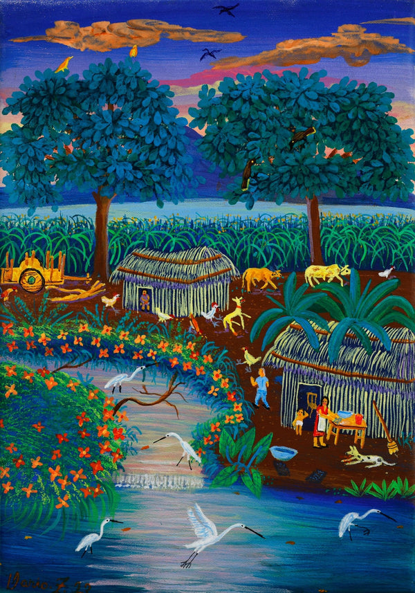 Original Painting "Working the farm" by Dario Zamora 11.8" x 8.3" - ThePopUp Art Gallery