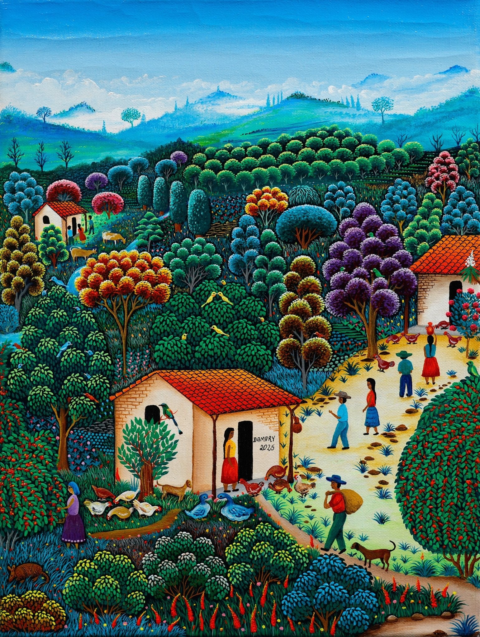 Original painting "Enchanted Meadow" by Damary Maria Zoila Pineda 11.8"x15.7" - ThePopUp Art Gallery