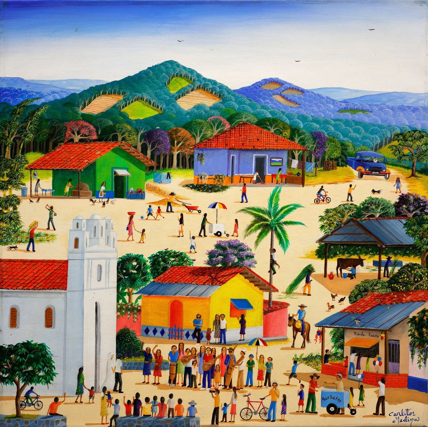 Original Painting "Greeting The Bride and Groom" by Carlos Medina 23.6"x23.6" - ThePopUp Art Gallery